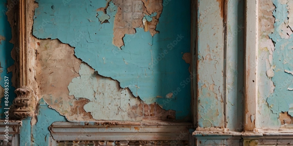 Naklejka premium seamless background featuring chipped plaster, subtle cracks, and aged paint layers, evoking the rustic charm and historical depth of old, timeworn buildings with a storied past