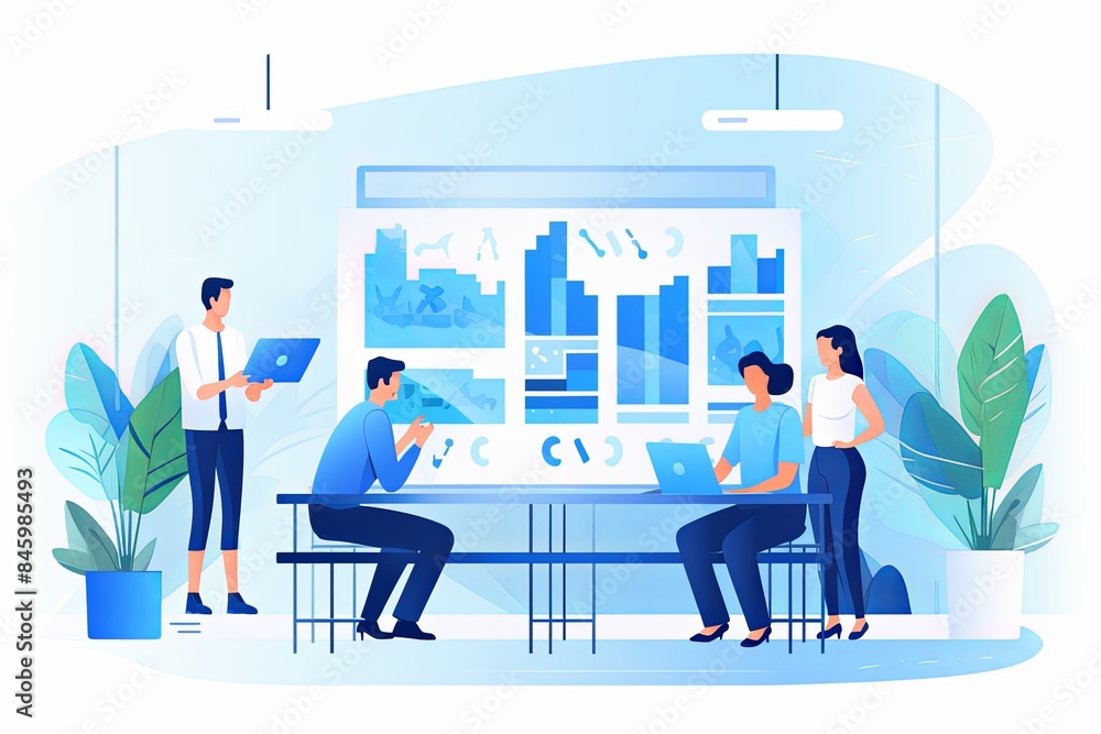flat vector style illustration, a diverse group of people talking and collaborating flat vector style illustration, a diverse group of people talking and collaborating