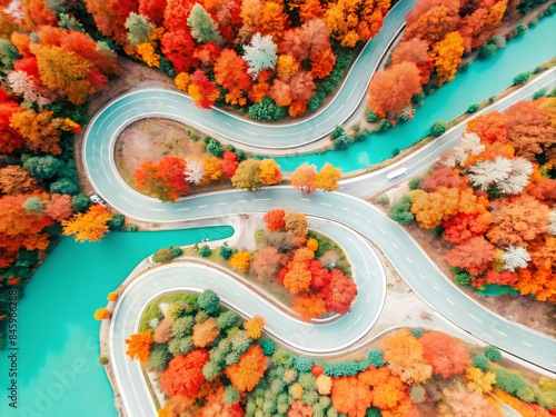 Winding mountain roads in autumn: scenic aerial view © miha