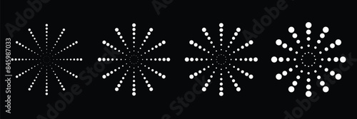 Set of Circular radiating lines and dotted symbol. Sun star rays symbol. Vector Illustration.