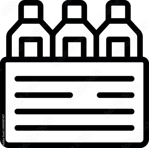 Simple black and white icon of a six pack of glass bottles, perfect for use in any project