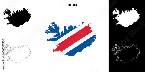 Iceland blank outline map set