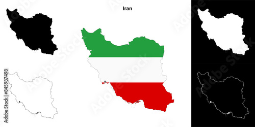 Iran blank outline map set