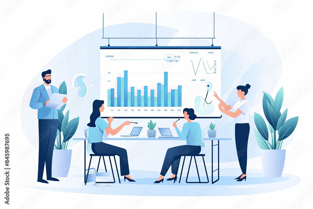 flat vector style illustration, a diverse group of people talking and collaborating flat vector style illustration, a diverse group of people talking and collaborating