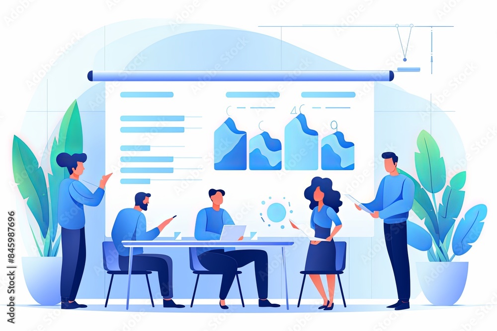 flat vector style illustration, a diverse group of people talking and collaborating flat vector style illustration, a diverse group of people talking and collaborating