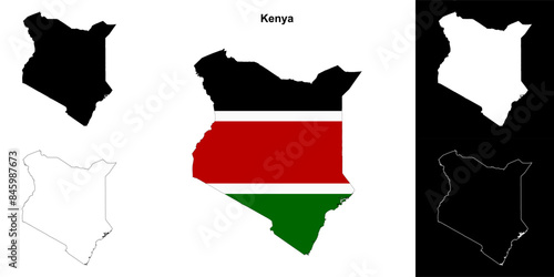 Kenya blank outline map set