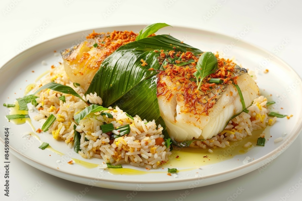 Exotic and Aromatic: Banana Leaf Wrapped Bass with Scallion-Ginger Fried Rice Exotic and Aromatic: Banana Leaf Wrapped Bass with Scallion-Ginger Fried Rice