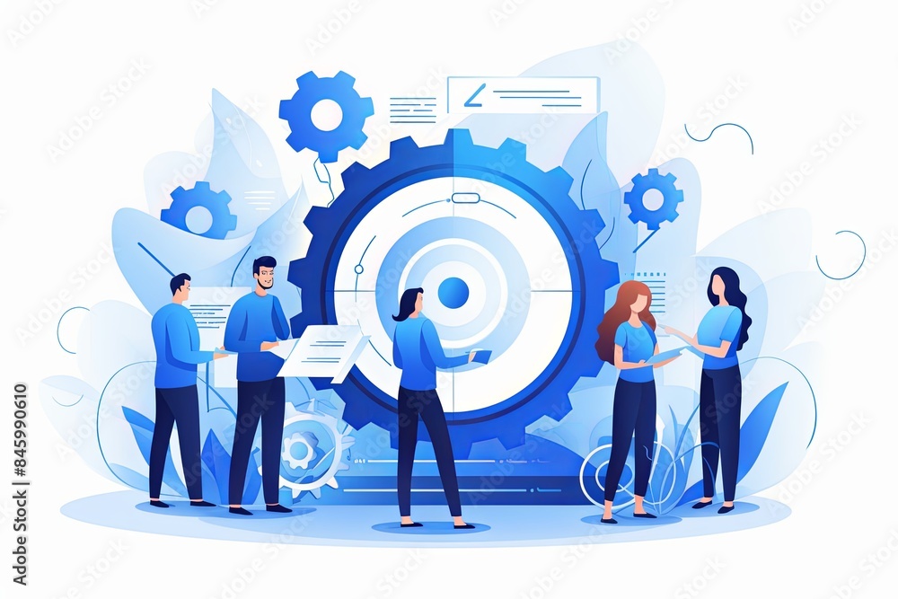 flat vector style illustration, a diverse group of people talking and collaborating flat vector style illustration, a diverse group of people talking and collaborating