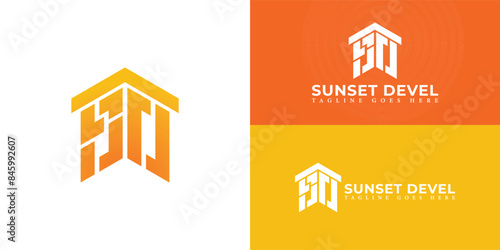 Abstract initial hexagon letters SD or DS logo in gradient orange color isolated on multiple background colors. The logo is suitable for home construction logo vector design illustration inspiration