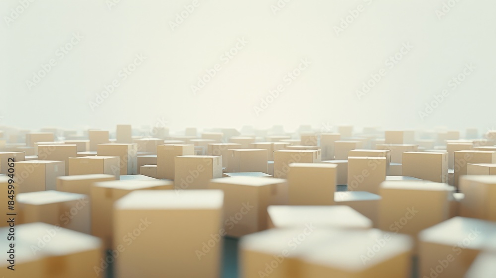 Obraz premium Endless field of cardboard boxes in bright warehouse