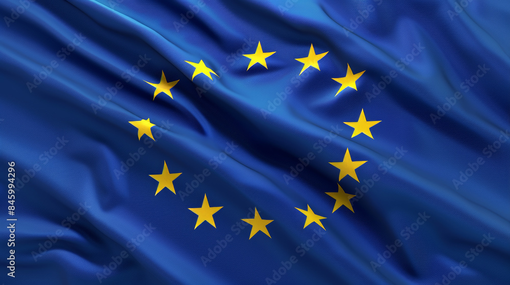 Fabric in the colors of the European Union flag, flying and waving, forming a wide abstract banner for political or national government use Fabric in the colors of the European Union flag, flying and waving, forming a wide abstract banner for political or national government use