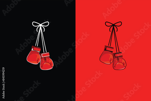 \Logo for a boxing with two gloves and ring on different background.