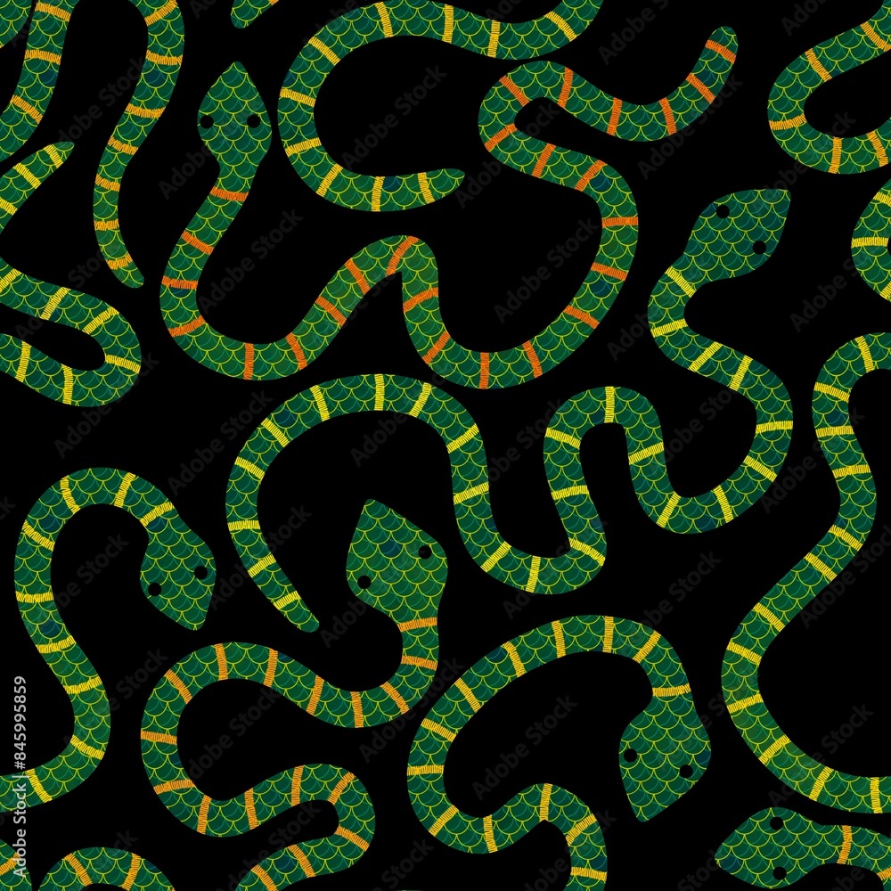 Fototapeta premium Cartoon animals seamless snake pattern for wrapping and kids new 2025 year