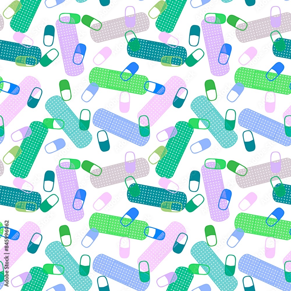 Medicine tape seamless pattern for wrapping paper and fabrics and linens Medicine tape seamless pattern for wrapping paper and fabrics and linens