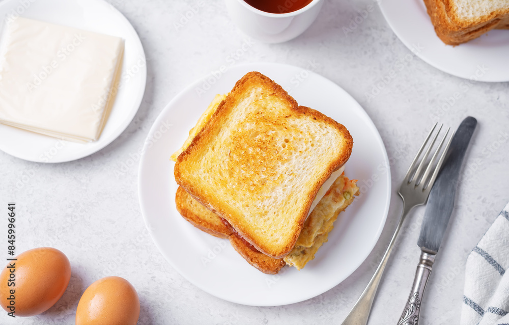 Asian street sandwich with omelette in a plate Asian street sandwich with omelette in a plate