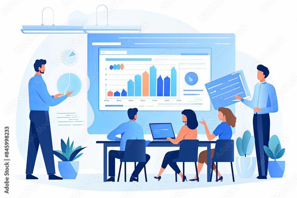 flat vector style illustration, a diverse group of people talking and collaborating flat vector style illustration, a diverse group of people talking and collaborating