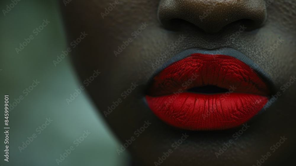 Bold Red Lips: Model's lips adorned with bold red lipstick. The close-up highlights the texture and shine of the lipstick. Fashion. Cosmetics. Beauty. Bold Red Lips: Model's lips adorned with bold red lipstick. The close-up highlights the texture and shine of the lipstick. Fashion. Cosmetics. Beauty.