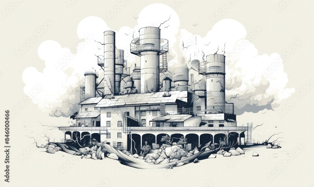 Industrial Fortress in a Whimsical Landscape Industrial Fortress in a Whimsical Landscape