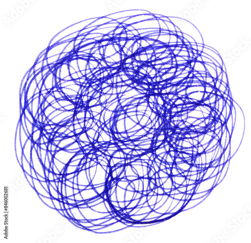 Drawn doodles with blue ballpoint pen on isolated background
