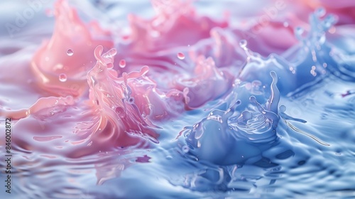 High-resolution digital art depicting pink and blue colored liquids engaging in a harmonious dance