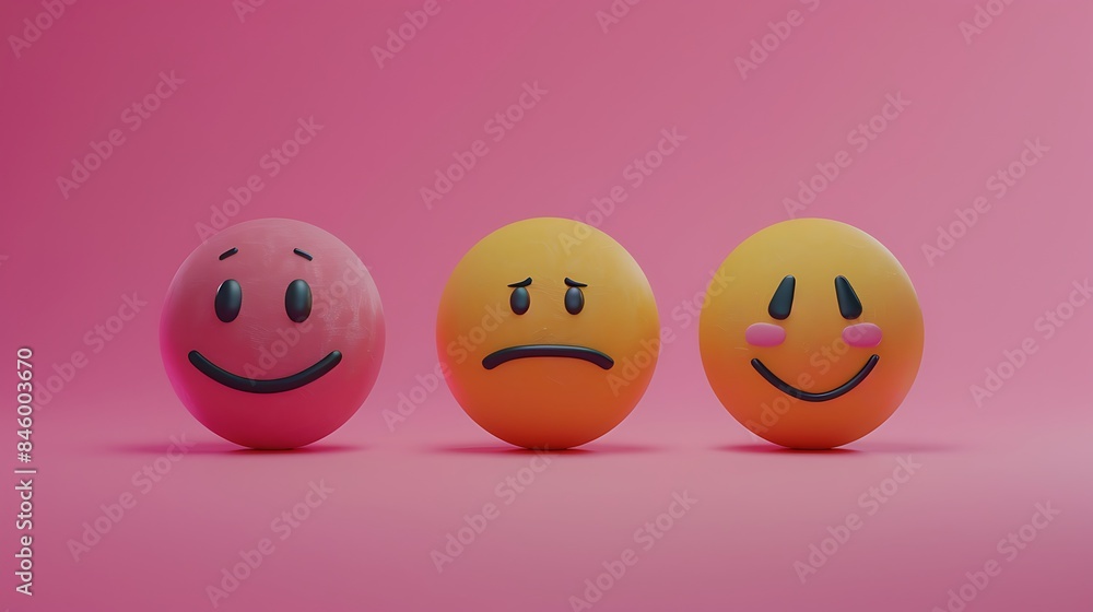 emoji with smiley sad and neutral face on pink color background emoji with smiley sad and neutral face on pink color background