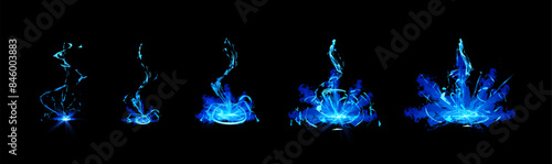 Set of blue magic effects for computer games flat style
