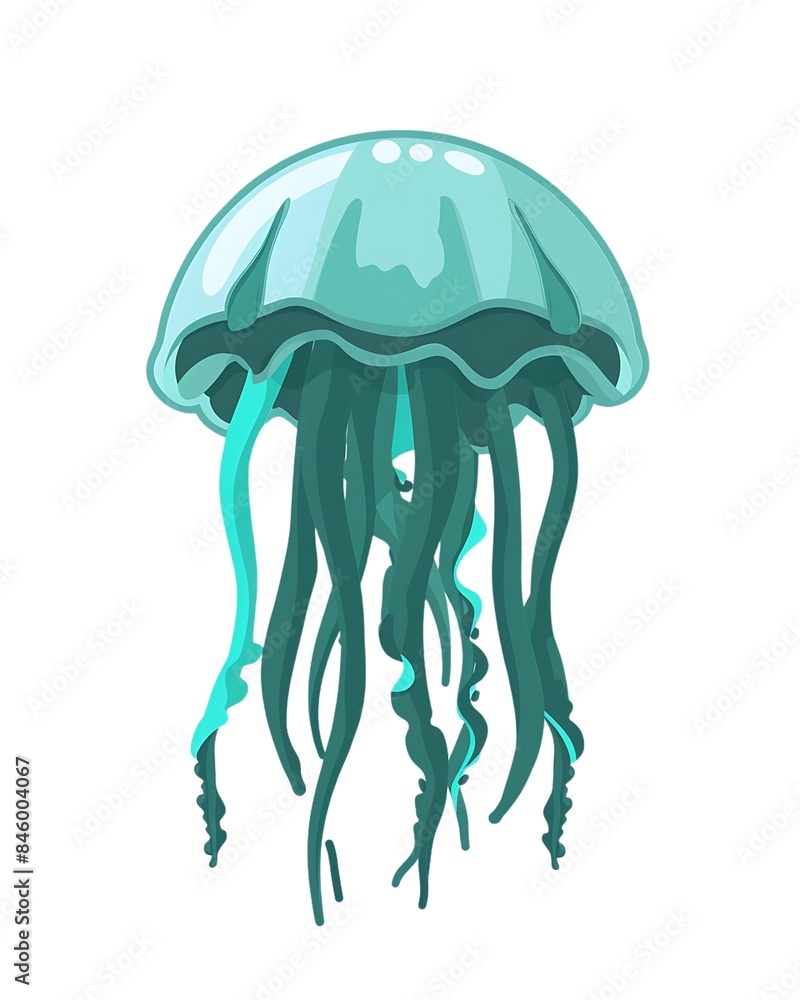 Turquoise aqua green cartoon jellyfish. Jellyfish illustration isolated on a white background. Turquoise aqua green cartoon jellyfish. Jellyfish illustration isolated on a white background.