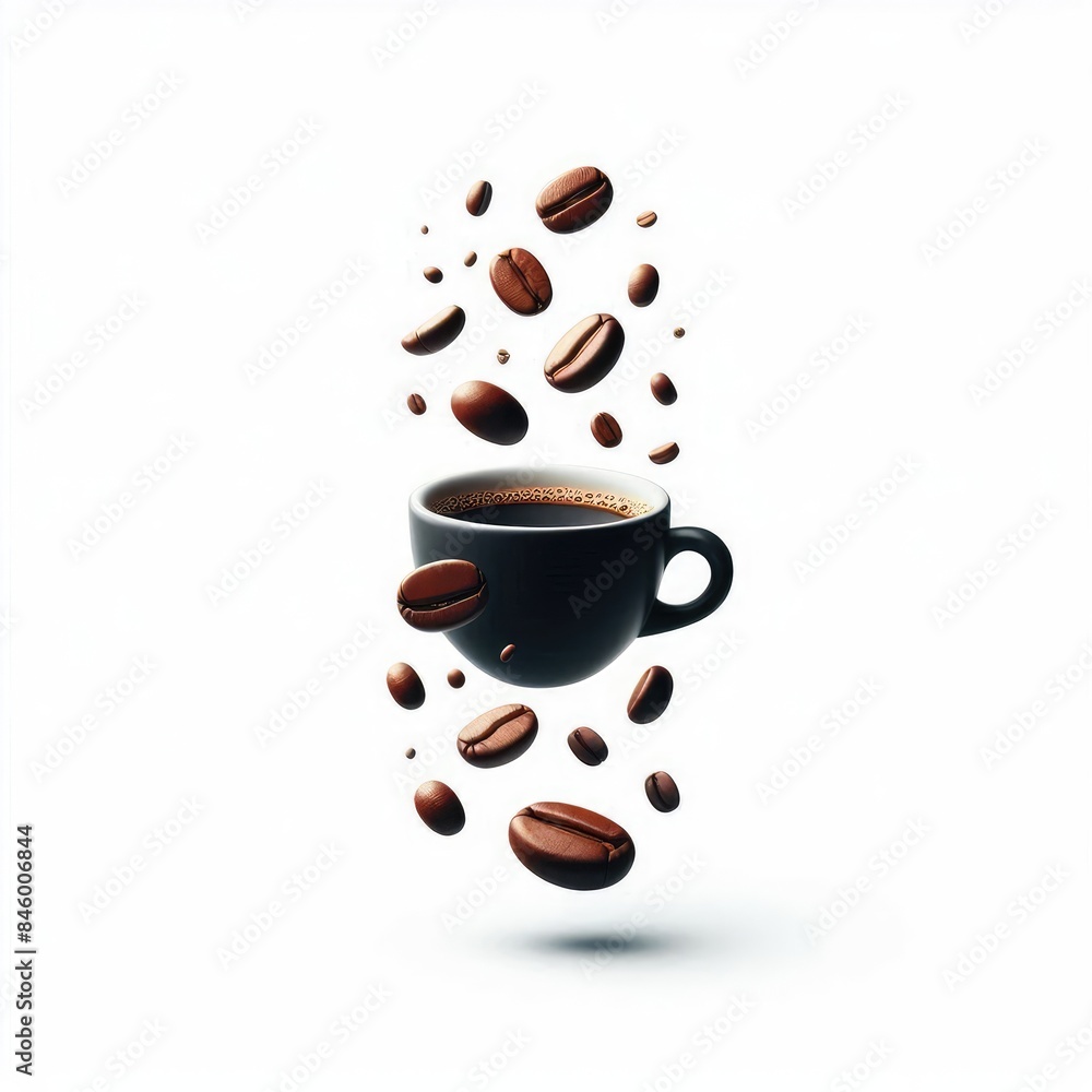 Obraz premium Coffee beans floating isolated on a white background