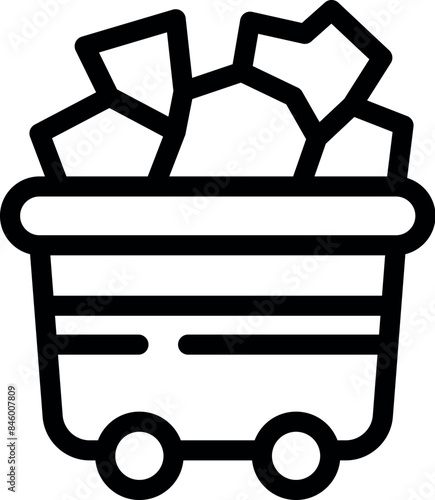 Black and white icon of a mining cart full of stones used for extracting minerals and ores