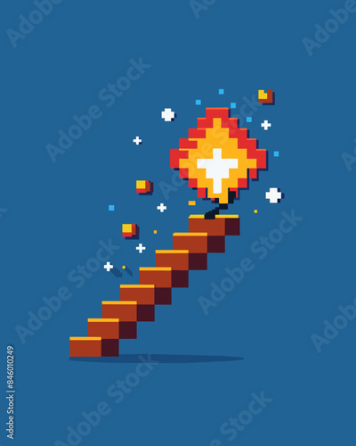With every step it leaves behind a trail of pixels and sparks a reminder of its digital origins.. Vector illustration