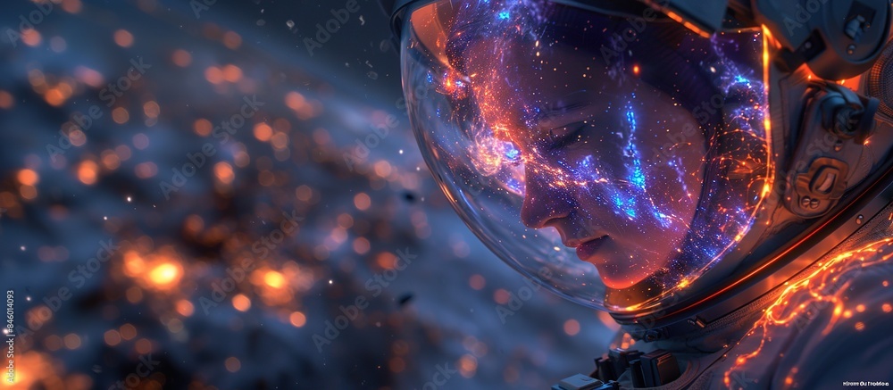 Astronaut in space with stars, a galaxy, a purple and blue nebula, and galaxies reflected in his helmet Astronaut in space with stars, a galaxy, a purple and blue nebula, and galaxies reflected in his helmet