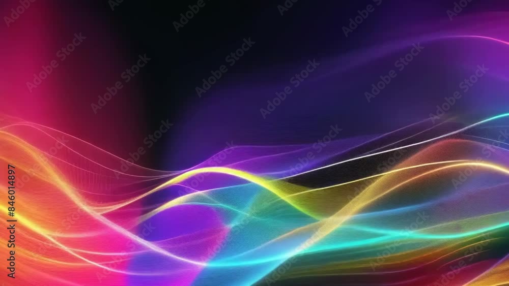 An image of bright, vivid multicolored abstract waves flowing across a dark background. The colors blend seamlessly, creating a sense of motion and energy. Digitally created, without a specific time