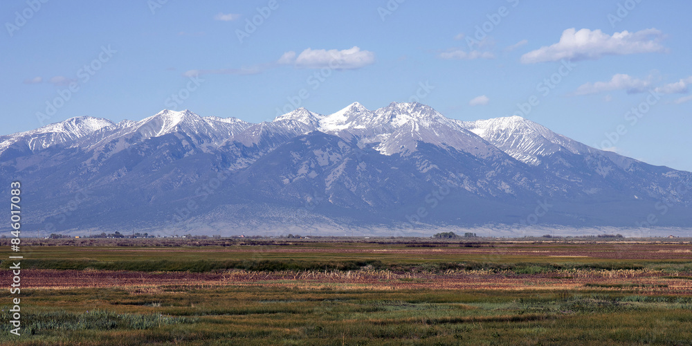 Panorama of Blanca Peak in May from Alamosa National Wildlife Refuge in Colorado Panorama of Blanca Peak in May from Alamosa National Wildlife Refuge in Colorado