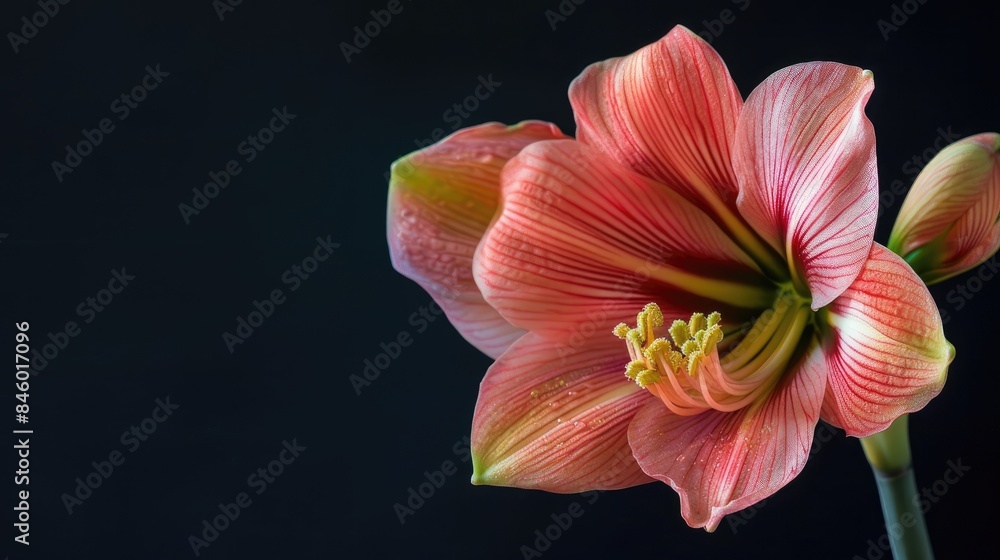 Pink and yellow flower in close up against a dark backdrop Pink and yellow flower in close up against a dark backdrop