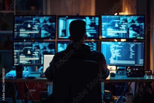 A lone hacker in a dark room.
