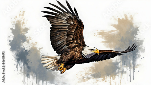 Majestic eagle in flight watercolor photo