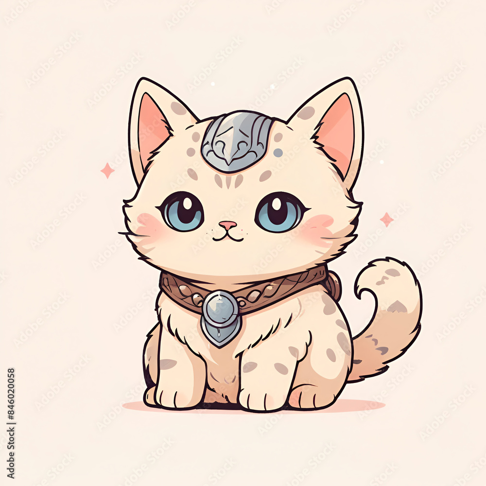 A cute white kitten with a collar and a necklace A cute white kitten with a collar and a necklace