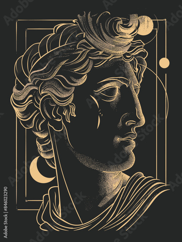 Zodiac sign Sagittarius. Hand drawn vector illustration of a man's face.