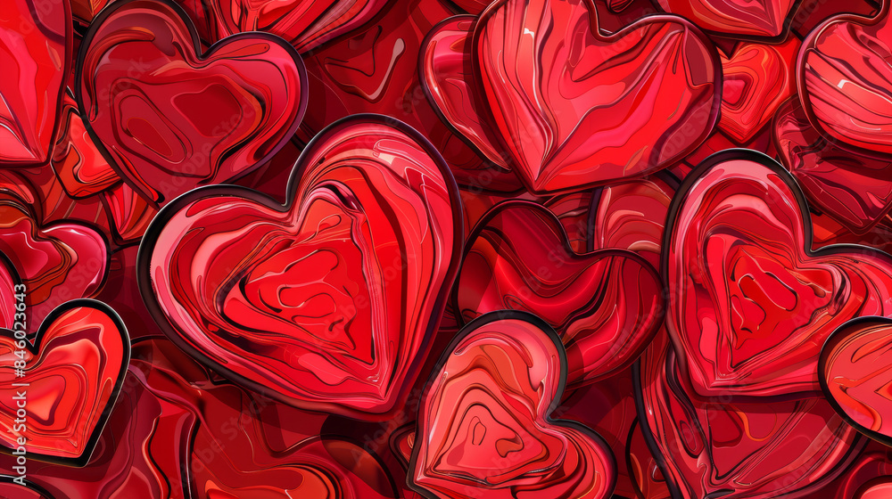 Seamless abstract trendy pattern featuring red love heart shapes Seamless abstract trendy pattern featuring red love heart shapes