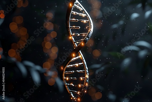 A glowing DNA helix structure suspended in darkness photo
