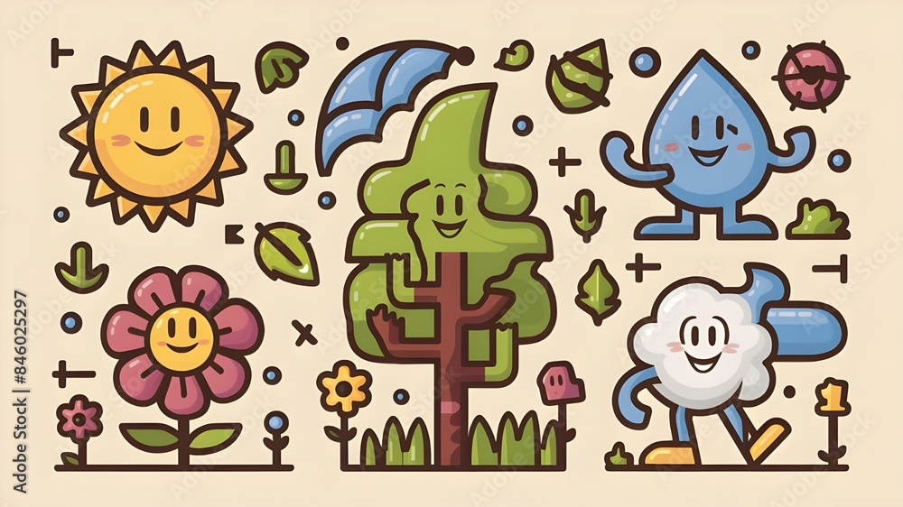 Cute Plant Mascot Characters: Eco-Friendly Design Set Cute Plant Mascot Characters: Eco-Friendly Design Set