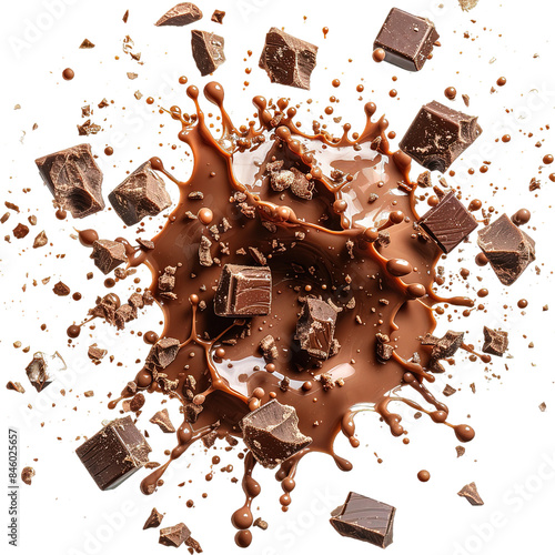 chocolate splash isolated on transparent background ,chocolate explosion png ,generative ai