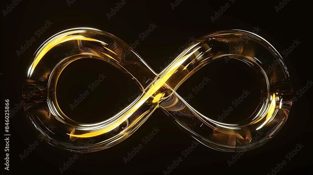 Glass Infinity symbol with neon gold in loop animation with alpha channel
