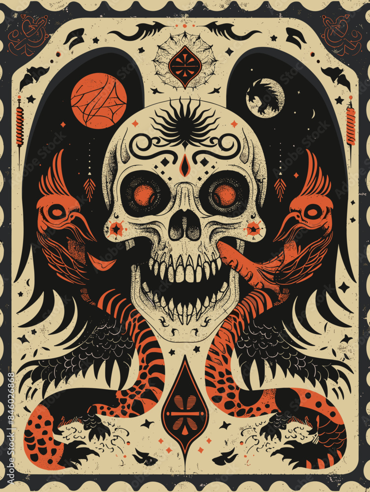 Tattoo art skull and dragon. Vector illustration in vintage style. Tattoo art skull and dragon. Vector illustration in vintage style.
