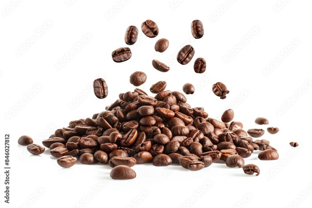 coffee beans falling isolated on white background in studio photo coffee beans falling isolated on white background in studio photo