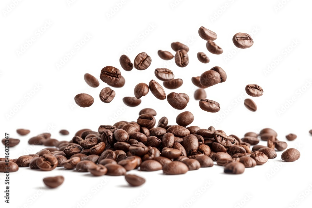 coffee beans falling isolated on white background in studio photo coffee beans falling isolated on white background in studio photo