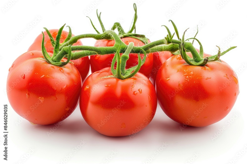group of tomatoes isolated on white background in studio shot 