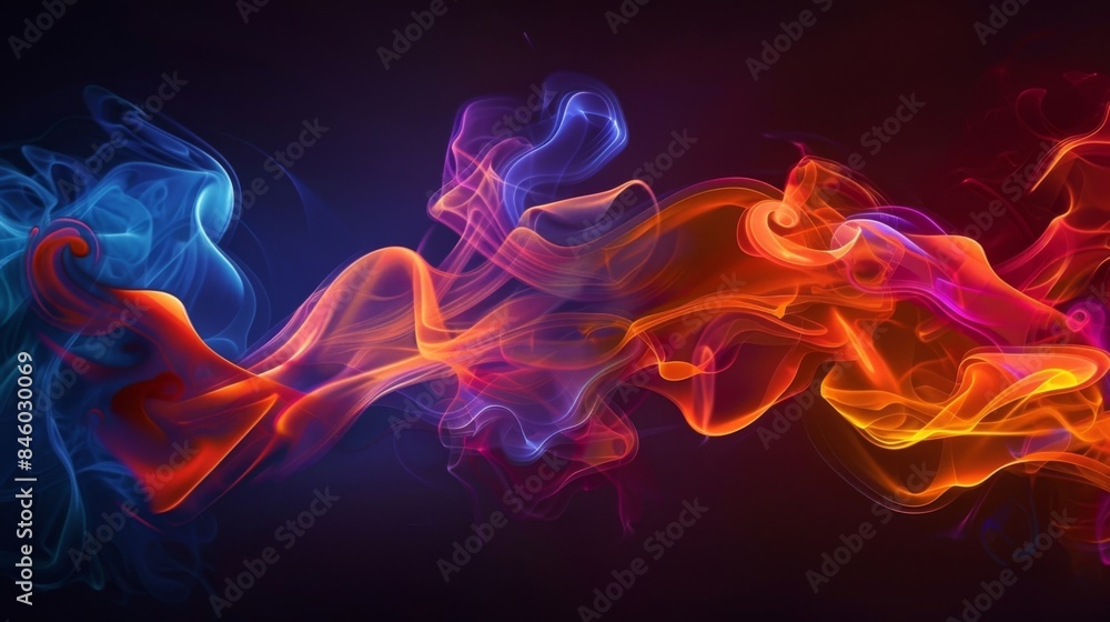 Obraz premium Abstract smoke silhouettes ignite with bursts of vibrant colors creating a stunning visual feast.