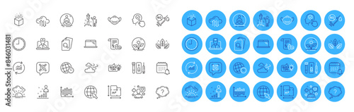 Select user, Internet and Laptop line icons pack. Diagram chart, Qr code, Coronavirus vaccine web icon. Fireworks, Question mark, Blood and saliva test pictogram. Incubator. Color icon buttons. Vector