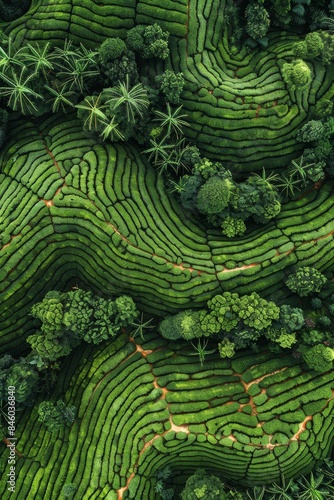 tea plantations from a bird's eye view Generative AI